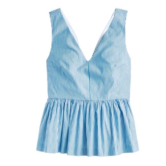 J. Crew Blue & White Stripe Peplum Top Size 14 - Picture 2 of 10